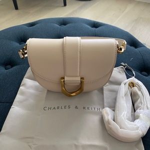 Charles and Keith Mini Gabine Saddle Bag - Cream - LIKE NEW